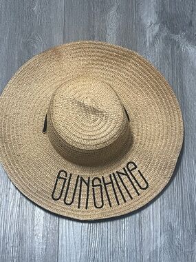 Straw Sun Hat with 'SUNSHINE' Black Lettering